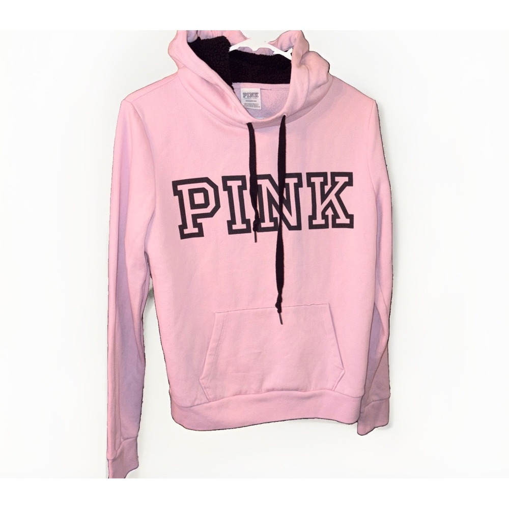 Victoria's Secret Pink Pullover Hoodie Cozy Athletic Sherpa Lined Hood Size S